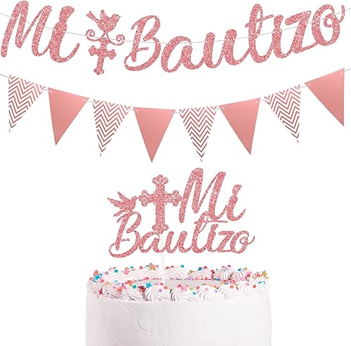 Cartel de bautizo para decoración de tartas con purpurina triangular, pancarta de bautizo, decoración de bautismo para decoración de primera