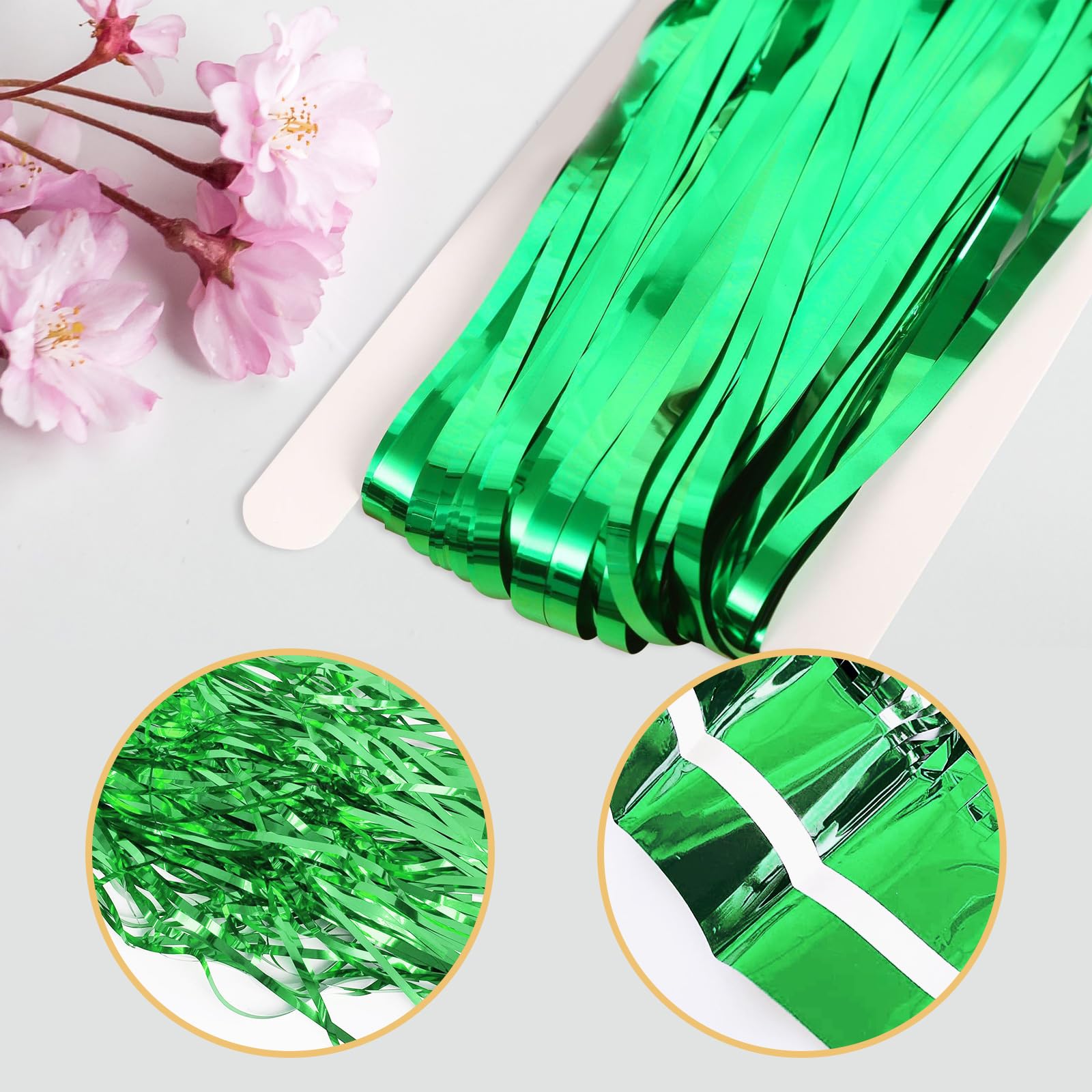 Lot de 20 rideaux à franges en feuille d'aluminium métallique pour décoration de fête d'anniversaire, de fête, de mariage, de Noël (vert) 1 x 2,5 m
