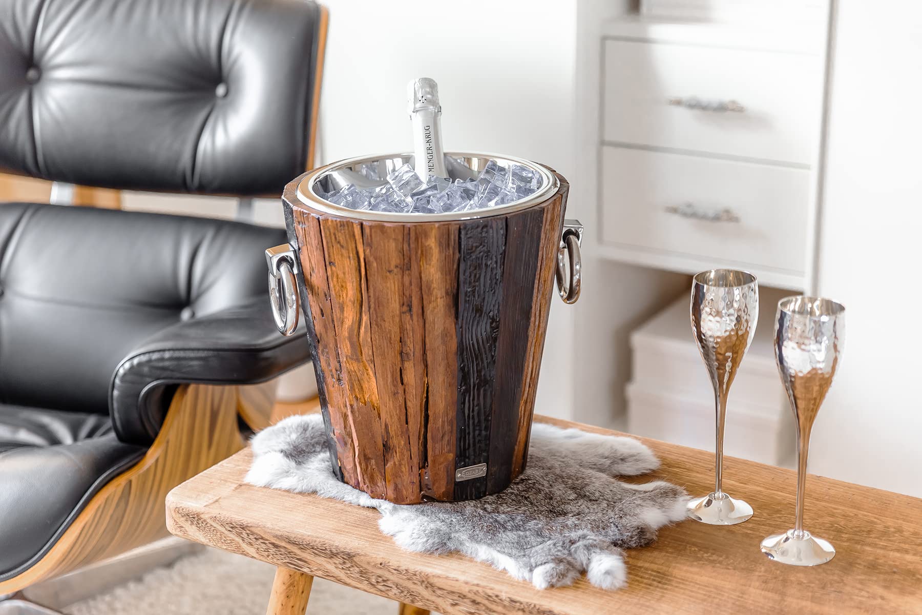 EDZARD Secchiello per champagne Kennington (Ø 47 cm, H 24 cm), acciaio inox e legno, per 6 bottiglie – secchiello per spumante, secchiello per bottiglie grande, secchiello per vino