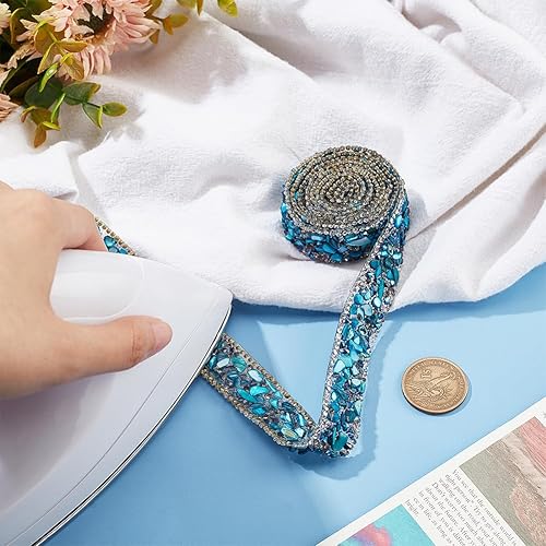 Miniatura 3 de PH PandaHall 1.1 yarda de cristal de diamantes de imitación de 0.787 in cinta de fijación caliente apliques de diamantes de imitación de cristal