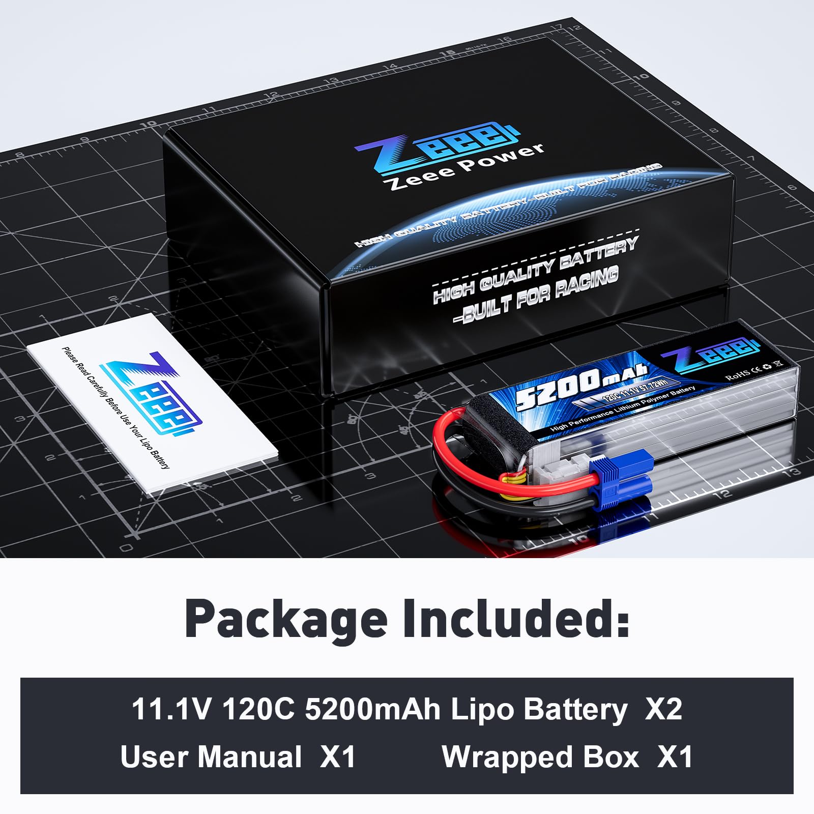 Pack De 2 Baterías LiPo 3S 11.1V 5200mAh 120C Con Conector EC5 – Para Aviones, Drones, Coches Y Barcos RC (Zeee)