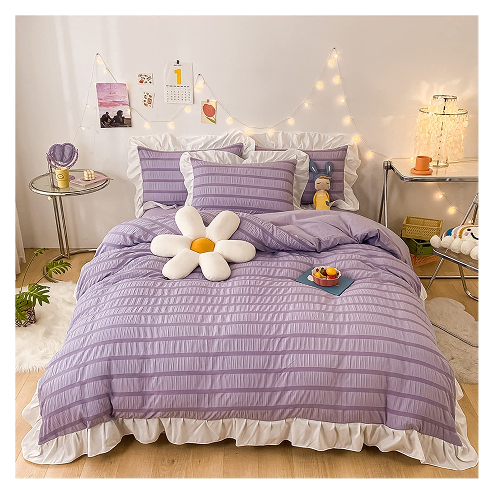 Housse de couette coton et parure de lit 4 pièces avec drap plat et taies d'oreiller