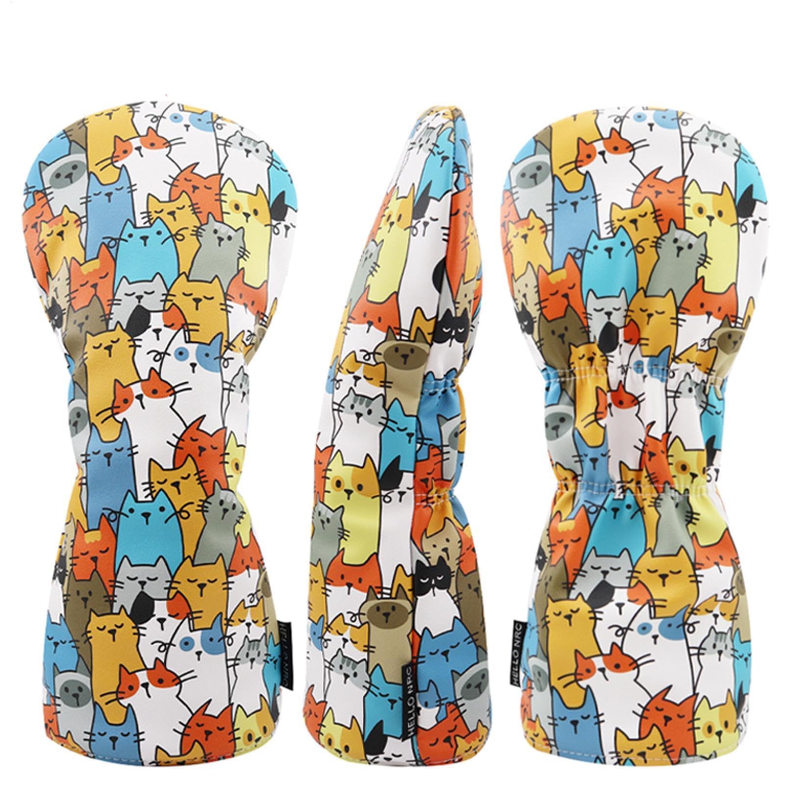 Cartoon Cat Driver Headcover, Funny Golf Club Covers, Waterproof and Functional Golf Head Covers, Perfect for Drivers, Fairway Woods, and Hybrids, Unique Golf Accessory