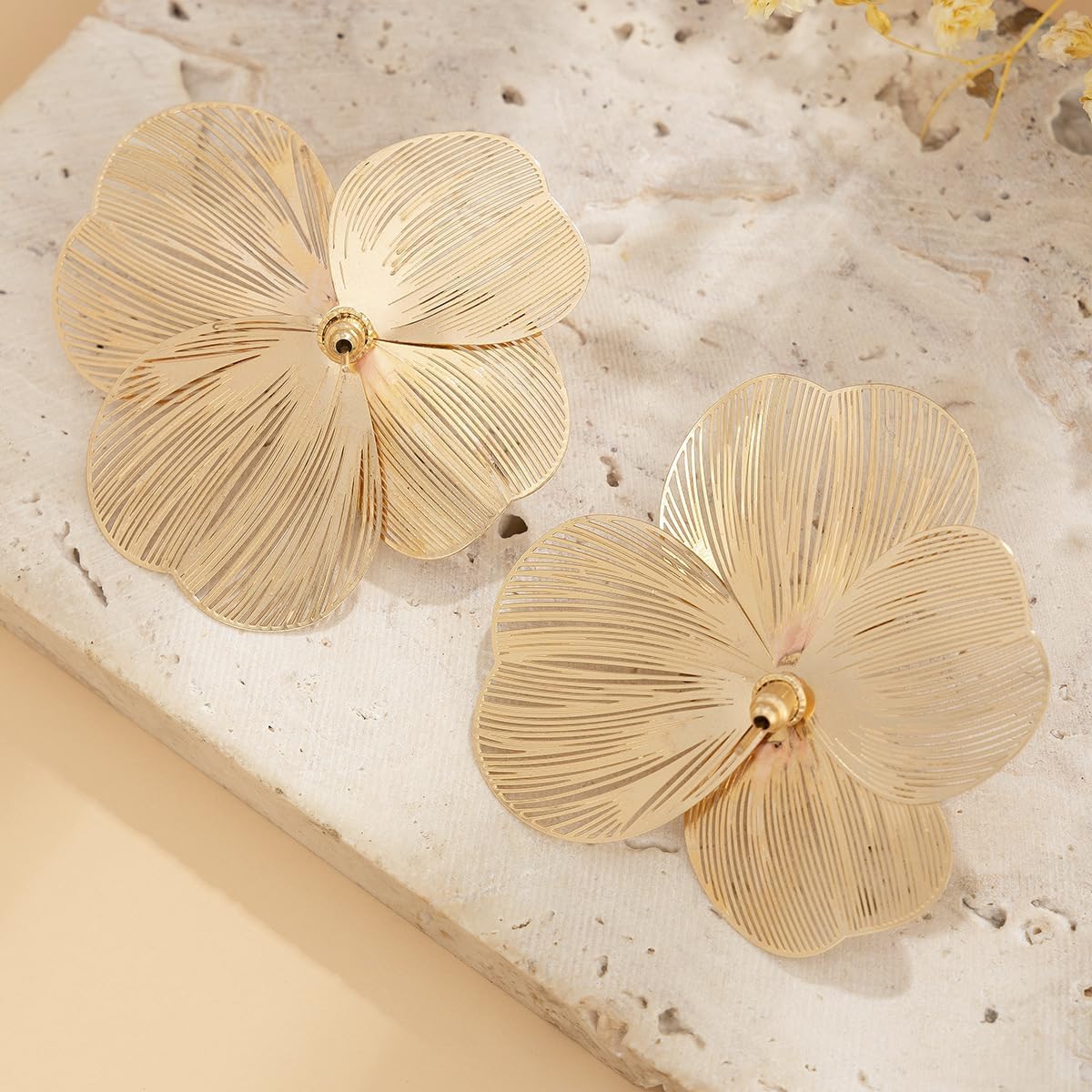 Boho Big Flower Petal Stud Earrings Fashion Plant Floral Pearl Dangle Earrings Hollow Flower Long Tassel Statement Earrings Jewelry for Women - Image 3