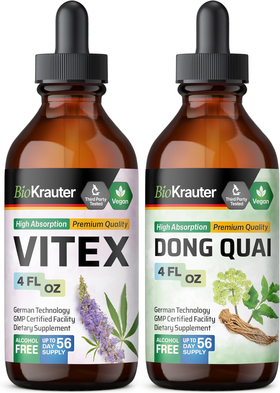 BIO KRAUTER Vitex Tincture 4 Fl. Oz. & Dong Quai Tincture 4 Fl. Oz.