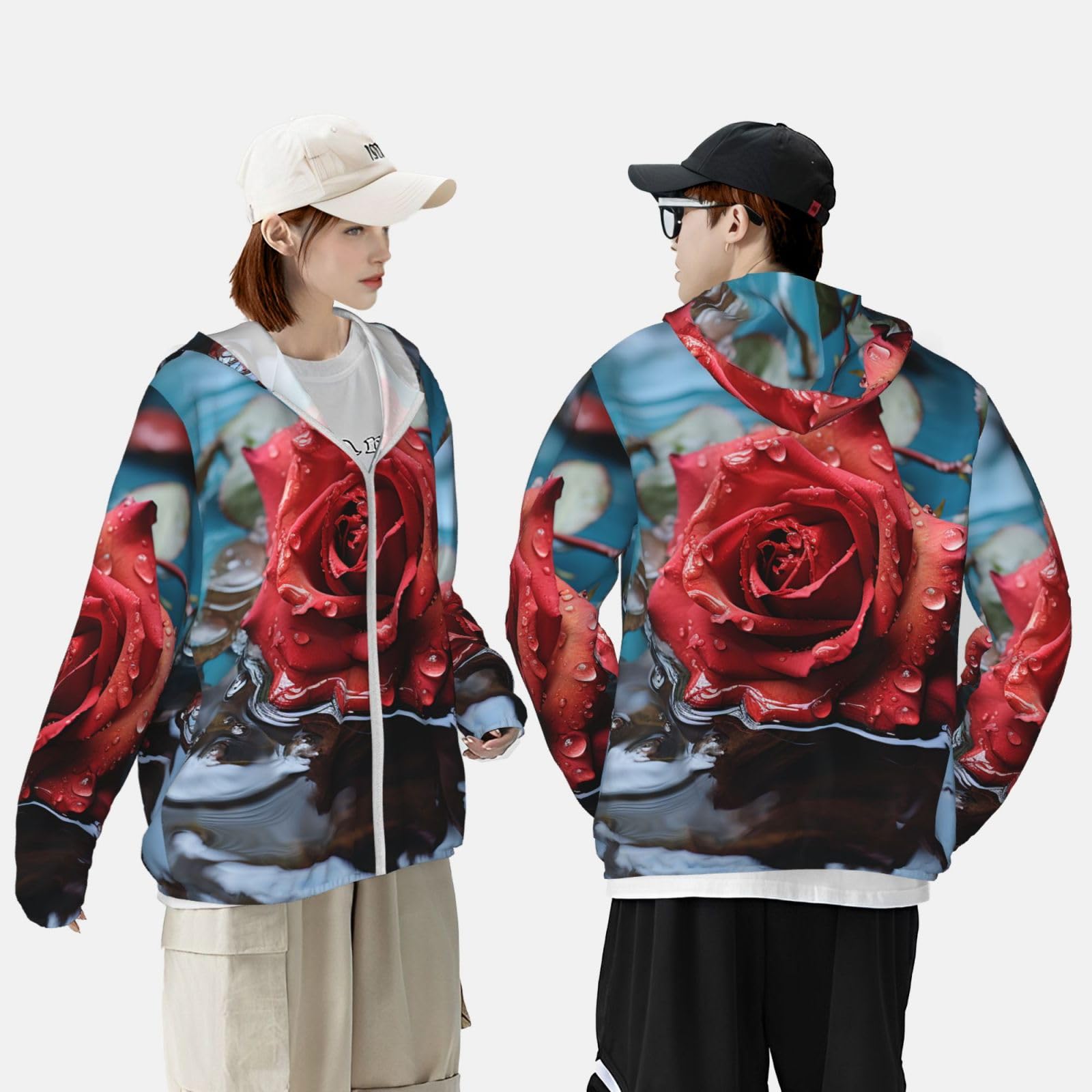 NONHAI Men's Sun Protection Jacket UPF 50+ Full Zipper Long Sleeve UV Hoodie Shirt Red Rose in Women's Outdoor Jacket