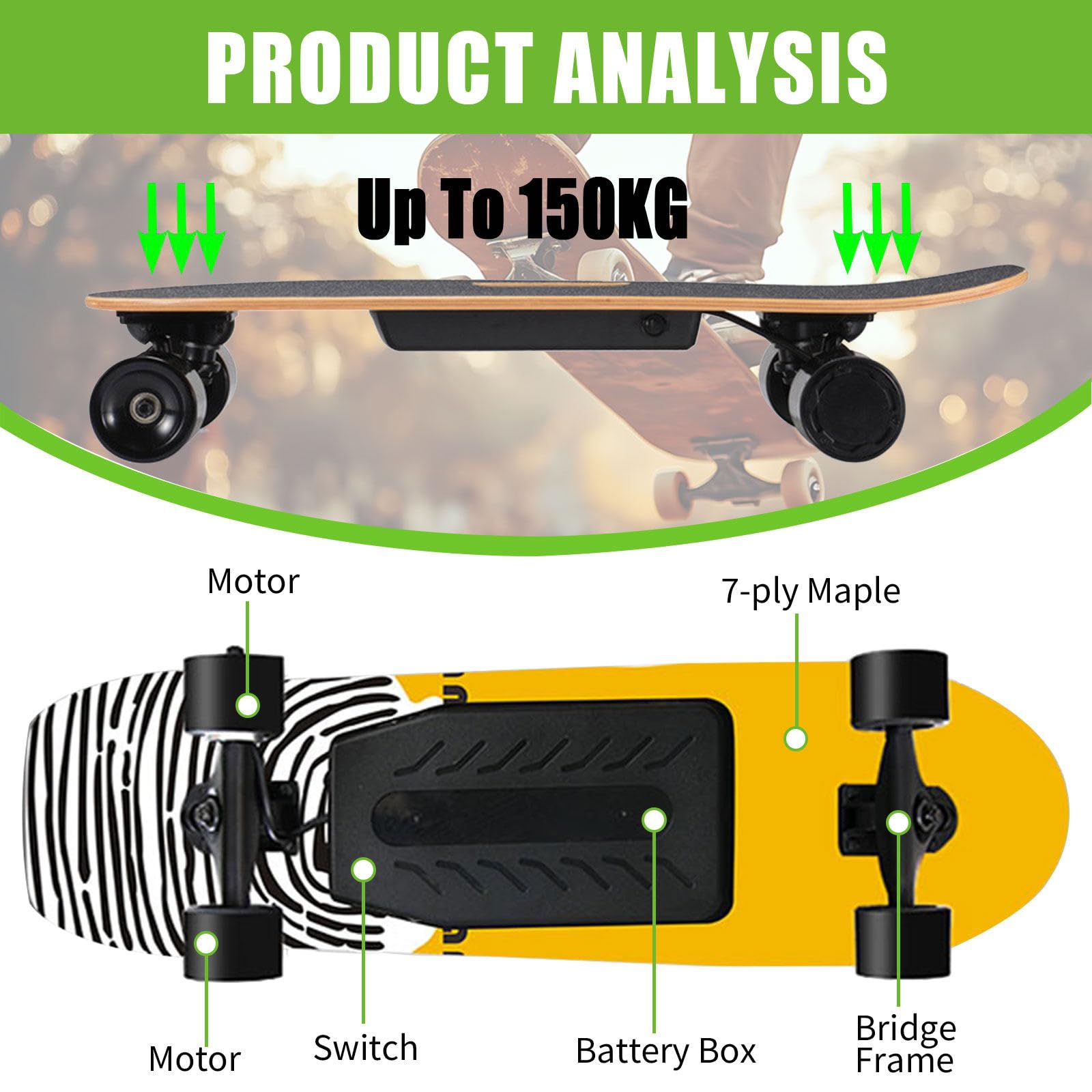 Elektrisches Offroad-Skateboard, mit EIN-/Doppel-nabenmotoren, max. Geschwindigkeit 22–40 km/h, 4 Geschwindigkeitsmodi, stoßdämpfende Rollen, für Campus und Stadt