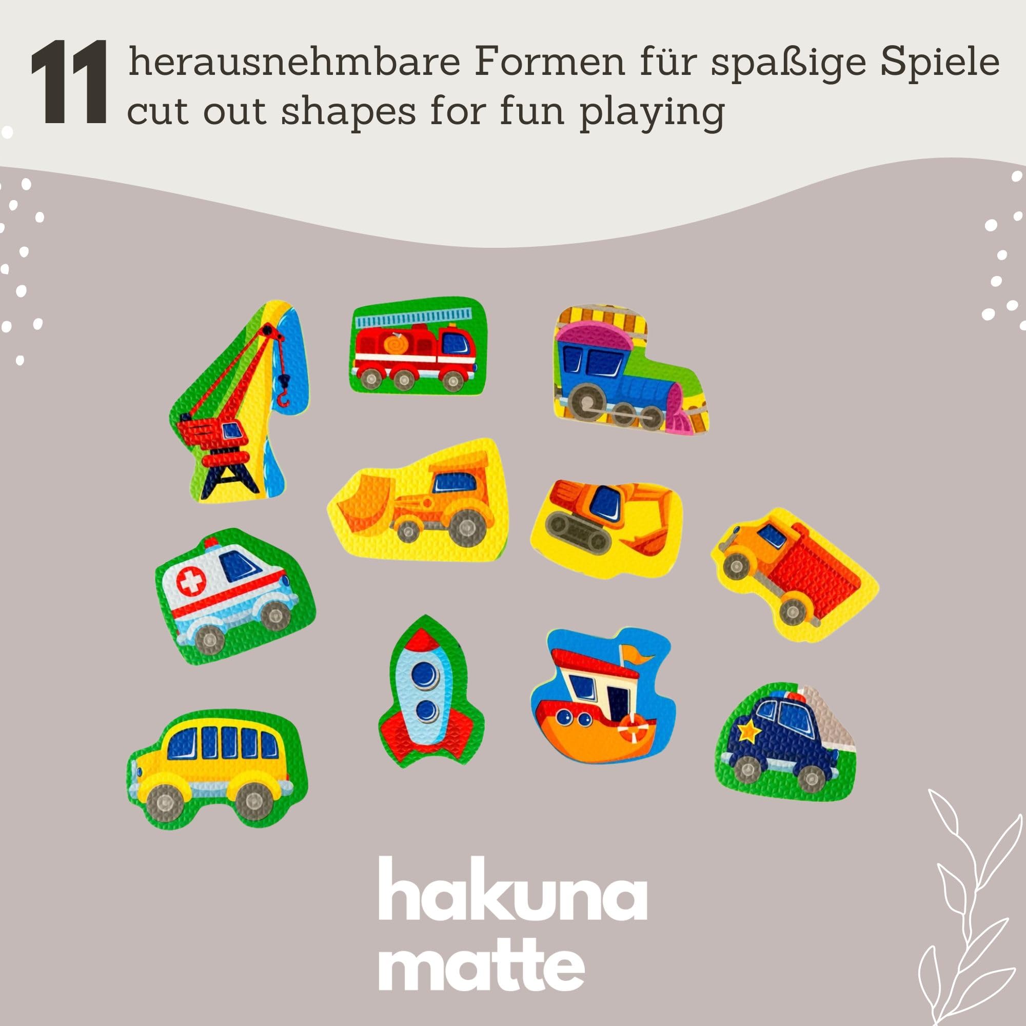 Hakuna Matte Mata Puzzle dla Niemowląt 1,2x1,2m – Piankowe Płyty z Drogami & 11 Autek – Grubszy i Miękki Dywanik Samochodowy do Zabawy