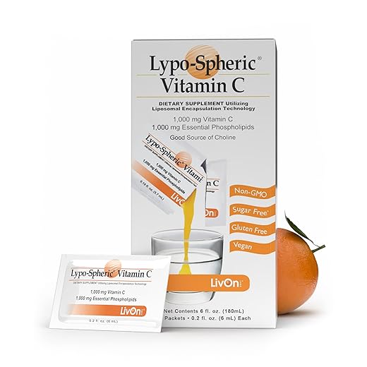 LivOn Laboratories Lypo–Spheric Liposomal Vitamin C 1000mg - No Sugar, Immune Support, Plant Based - Easy to Swallow, Absorbable - Non–GMO, Gluten Free (0.2 fl oz Individual 30 Packets)