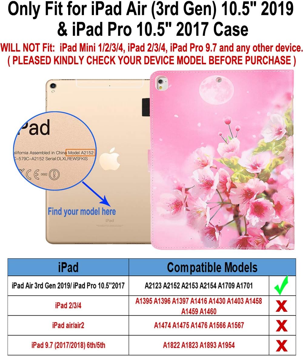 JZCreater Stand Case for iPad Air (3rd Gen) 10.5" 2019 / iPad Pro 10.5" 2017, Lether case for iPad 10.2 Case 2020/2019 iPad 8th/7th Gen,Wallet Case Function Cover with Auto Sleep/Wake, Pink Moon