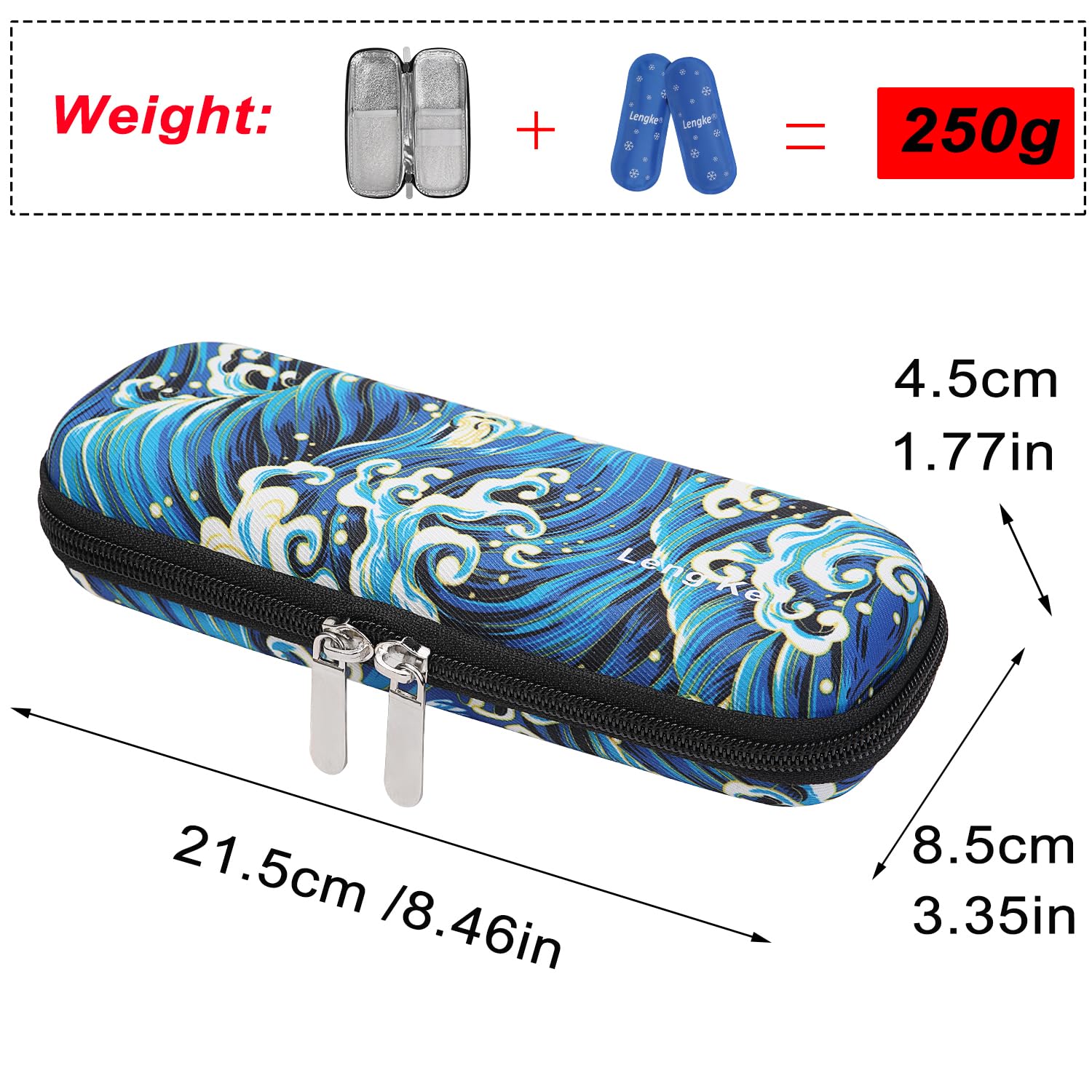 JAKAGO EVA Compact Insulin Cooler Travel Hard Case,Lightweight and Durable Diabetic Small Storage Travel Packs for Insulin Pens & Needles with 2 Ice Pack (Ocean Wave) - Image 2