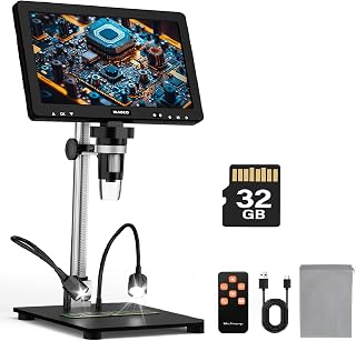 WADEO 10,1-Zoll-LCD-Digitalmikroskop 1500X inkl. 32GB Karte, Tragbares Mikroskop USB-Digitalmikroskop Lötmikroskop mit 8 LEDs und Metallständer, MacOS Windows kompatibel, für Reparaturen und Löten