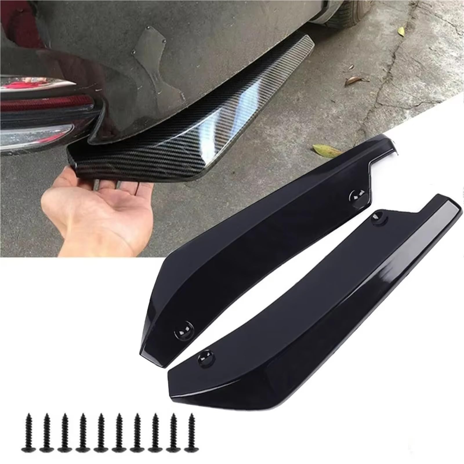 Auto Trittbretter Splitter Universal Vorne Hinten Stoßstange Streifen Lip Spoiler Diffusor Splitter Scratch Carbon Fiber Winglets Seite Rock Verlängerung(Black a)