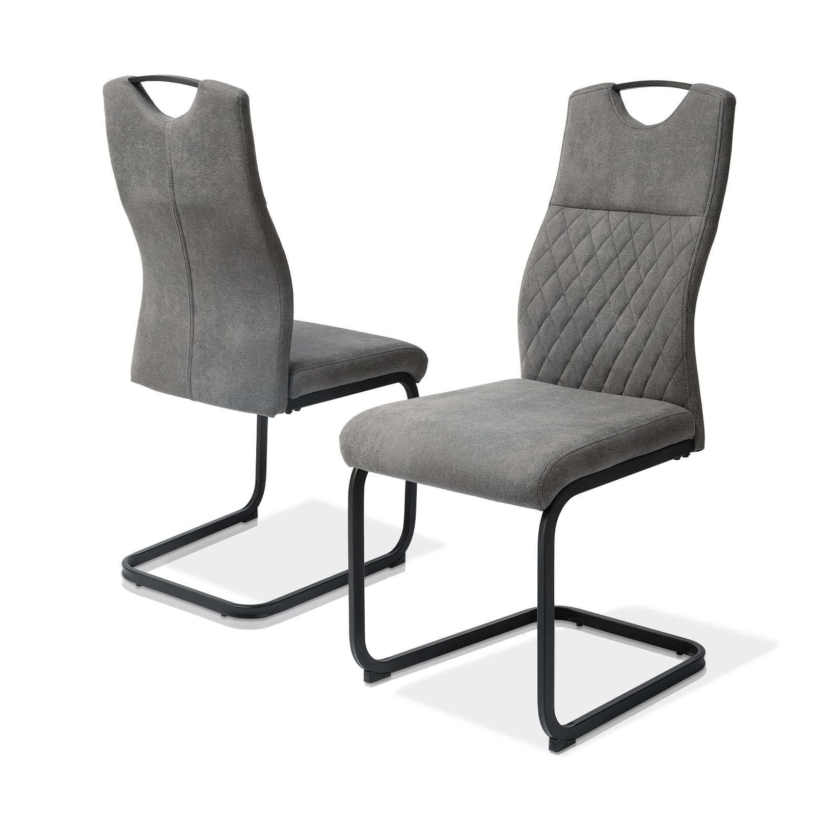 JIEXI Sillas de Comedor Modernas Cantilever 2 sillas Grises de con Respaldo Alto Acolchado con Patas cromadas y sillas Laterales para Sala de Estar (2 sillas Grises)