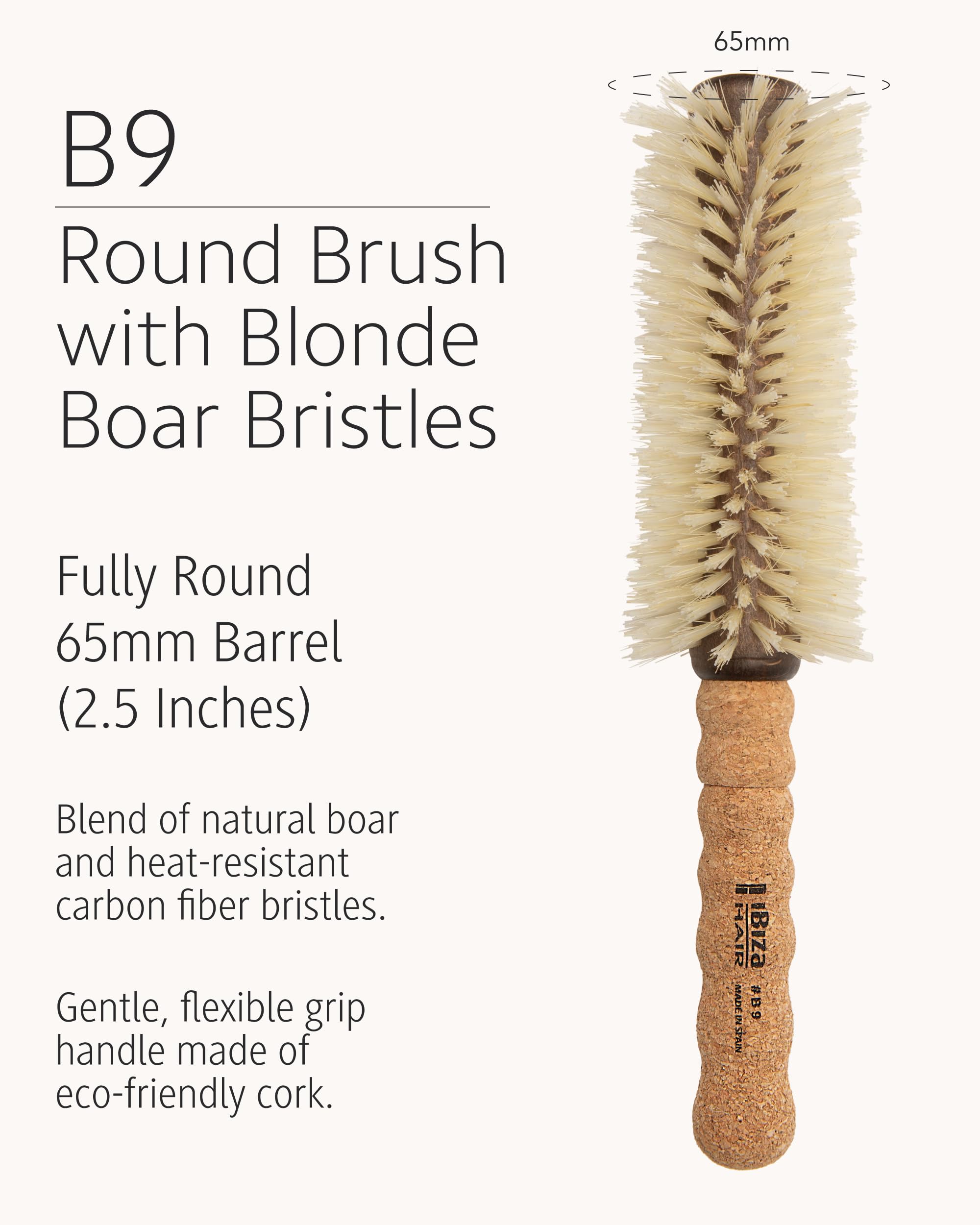Ibiza Hair Escova B9 redonda para secar | Barril de 65 mm para