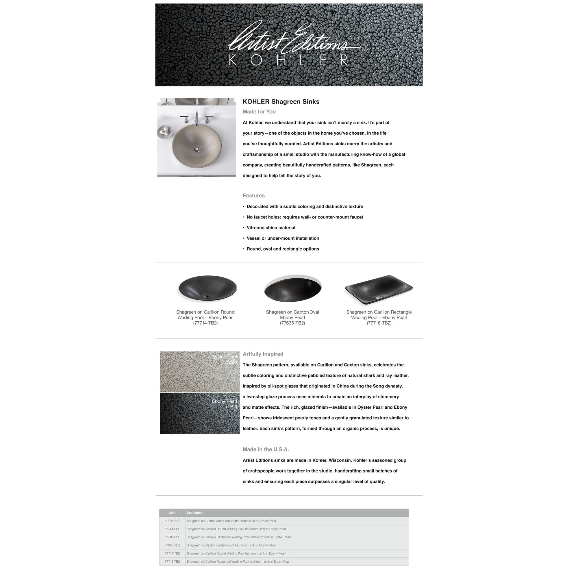 Kohler 77714-TB2 Shagreen on Carillon Wading Pool-Lavello da Bagno Rotondo, Perla di Ebano