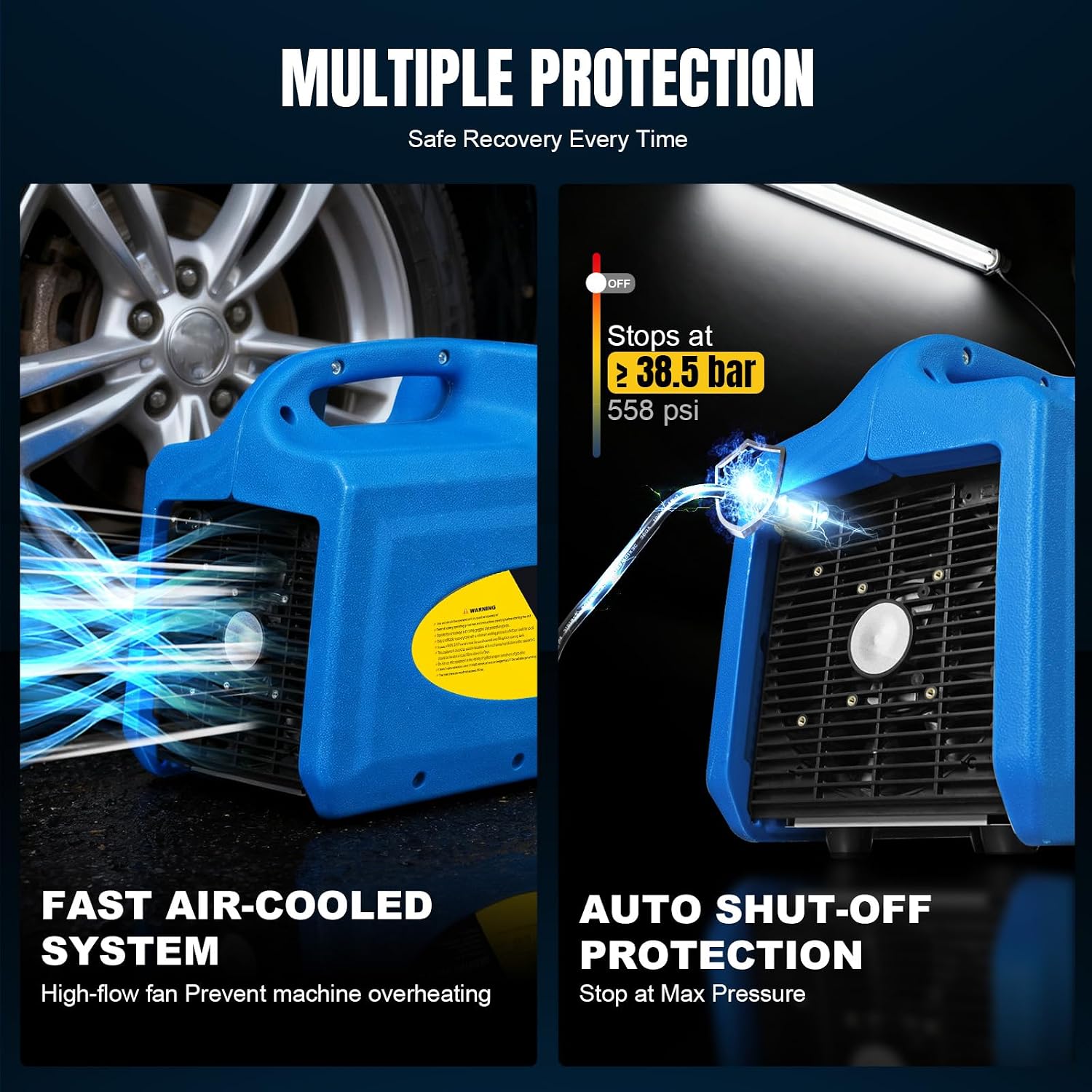 Jack Boss R1234yf R32 3/4 HP Refrigerant Recovery Machine, Self-Cleaning Single Cylinder Oil-Less Freon Recycling Unit for Liquid Vapor Refrigerant, Automotive Air Conditioning