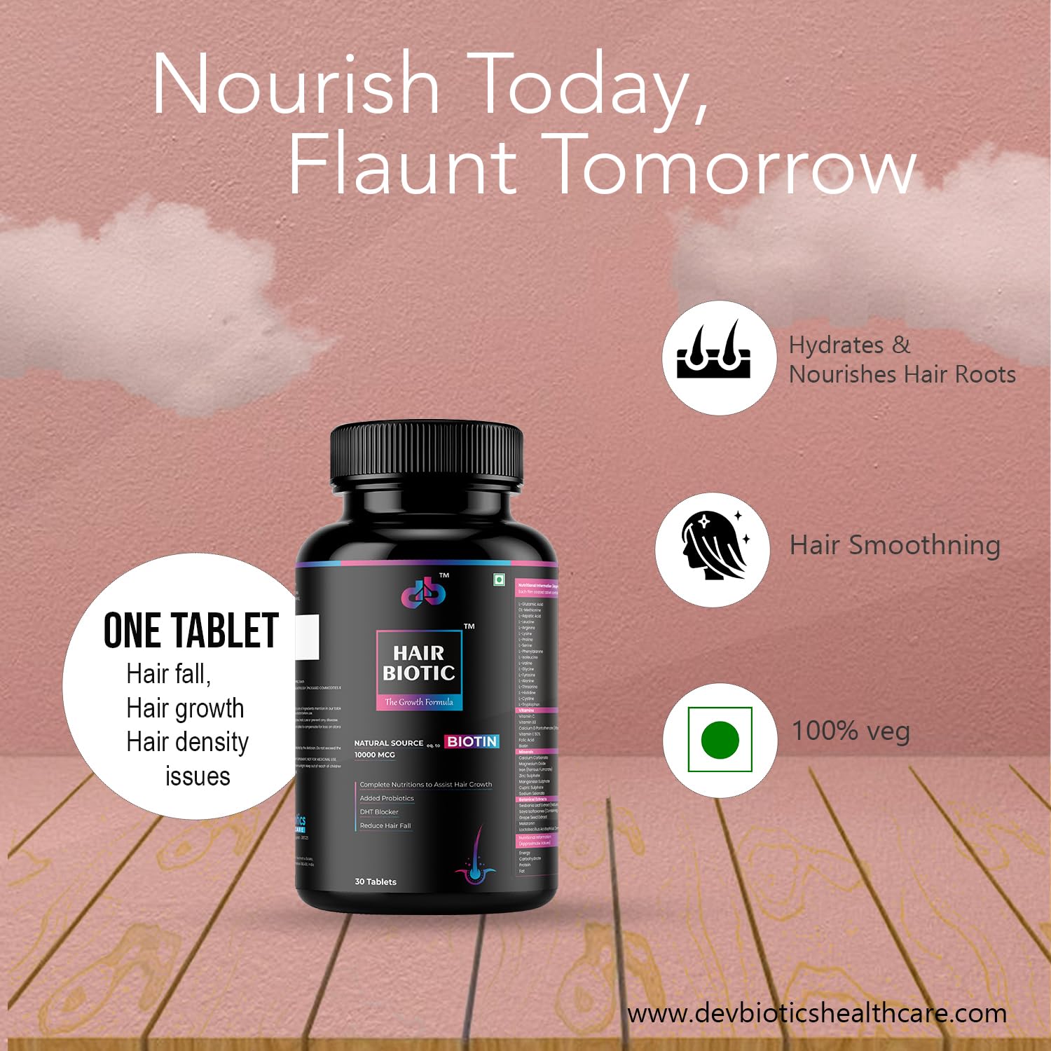 HairBiotic Tablets for Hair Growth & Hair Fall Control, Natural Source Biotin with Amino Acids,Multi Minerals & Multivitamins,Clinically Proven Hair Growth Supplements For Women & Men, 30 Veg Tablets — Amazon image 5