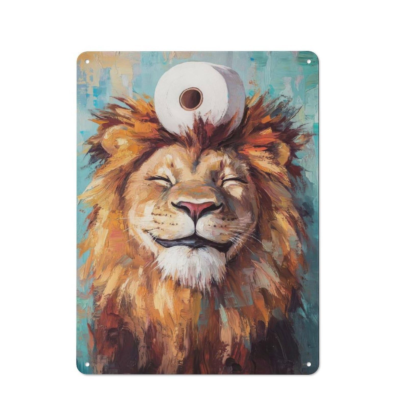 Junmoney Style-12 For Hobby Room Or Studio, Lion With Toilet Paper Retro Metal Sign 40X30cm, A Decorative Gift For A Newly Furnished Hobby Room And Studio