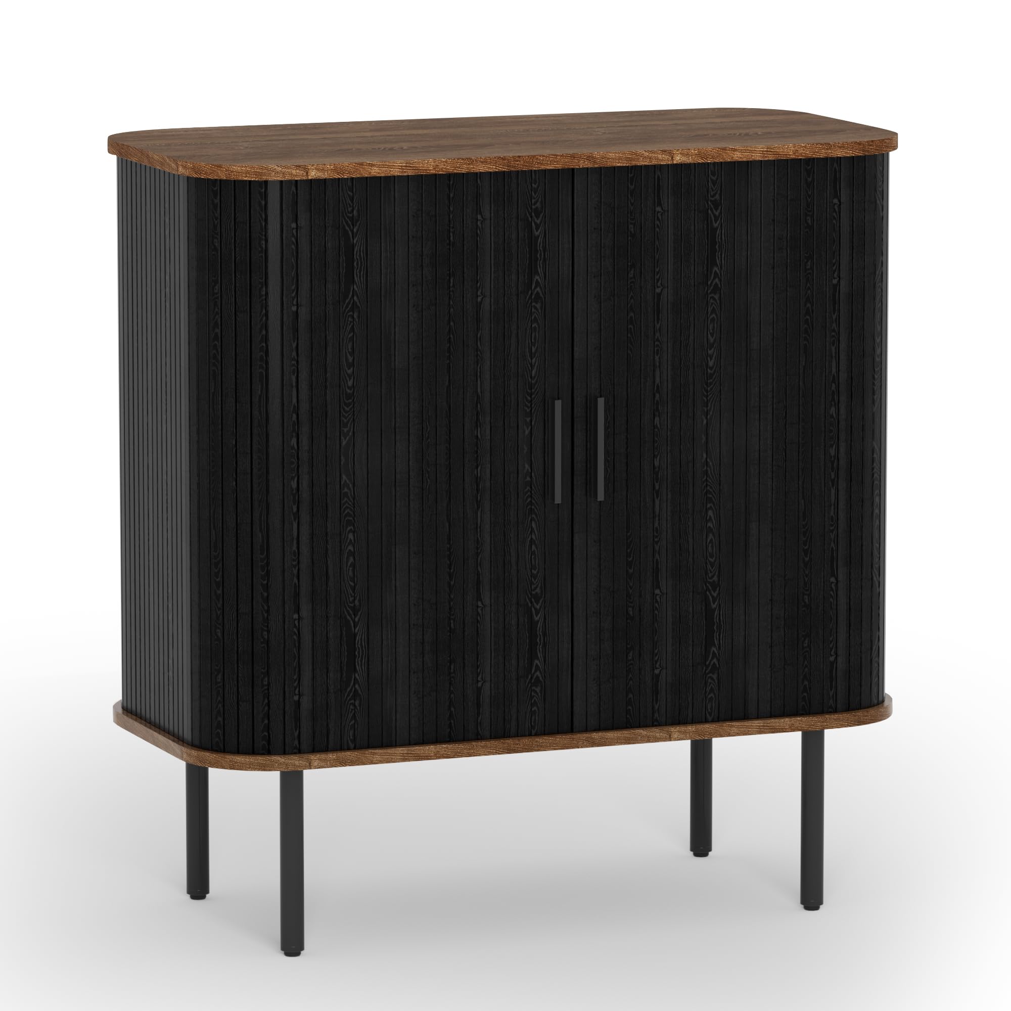 BonVache Sideboard, Buffet-Aufbewahrungsschrank für Wohnzimmer, Küchenschrank mit Tambour Schiebetür, Aufbewahrungseinheit für modernes Zuhause Esszimmer, Schwarz Braun