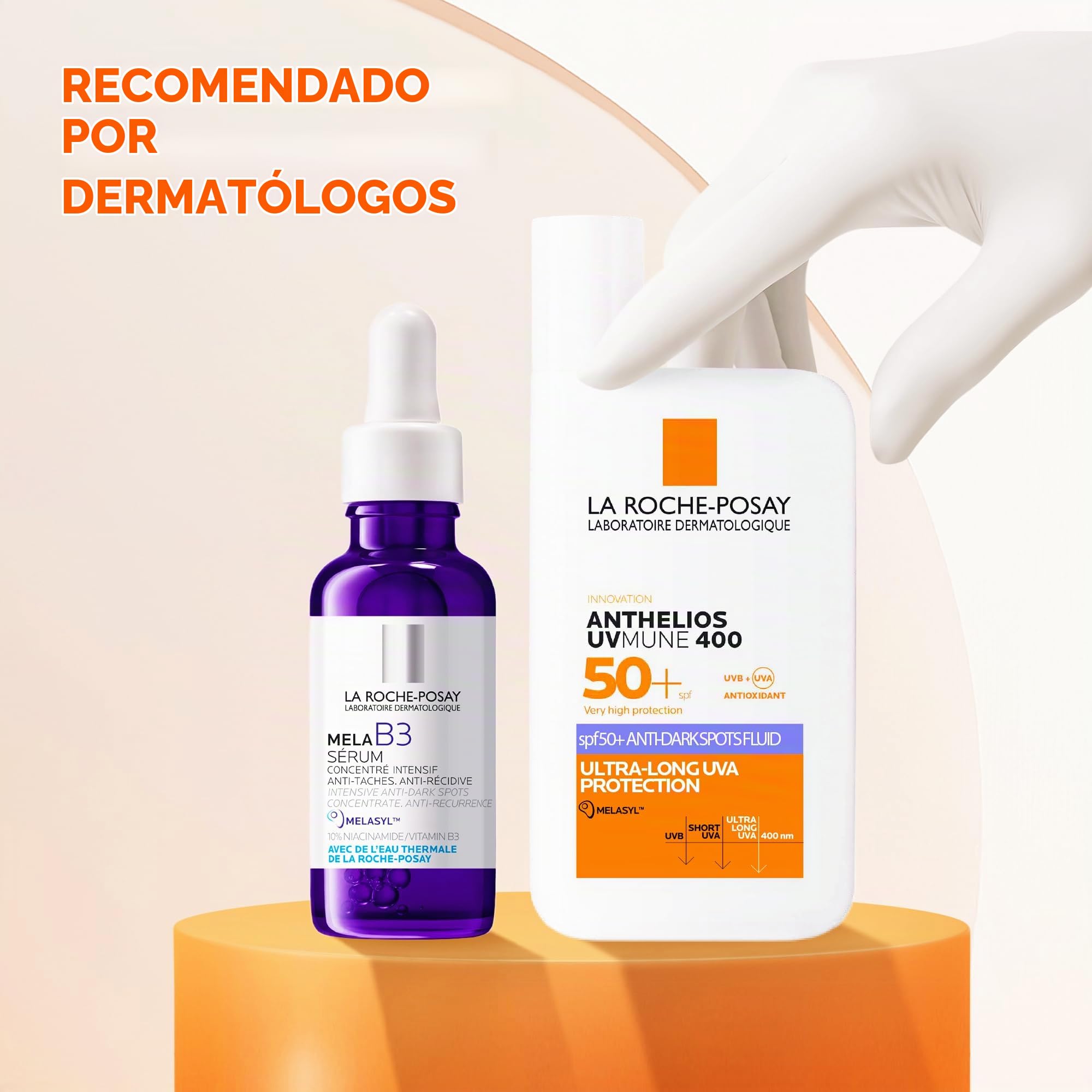 Rutina de Verano Anti-Manchas La Roche Posay, Protector Solar Anti-Manchas SPF 50+ Fluido Invisible Anthelios UV-MUNE 400, 50ml + Sérum Mela B3, Despigmentante, Antimanchas con Melasyl y Niacinamida