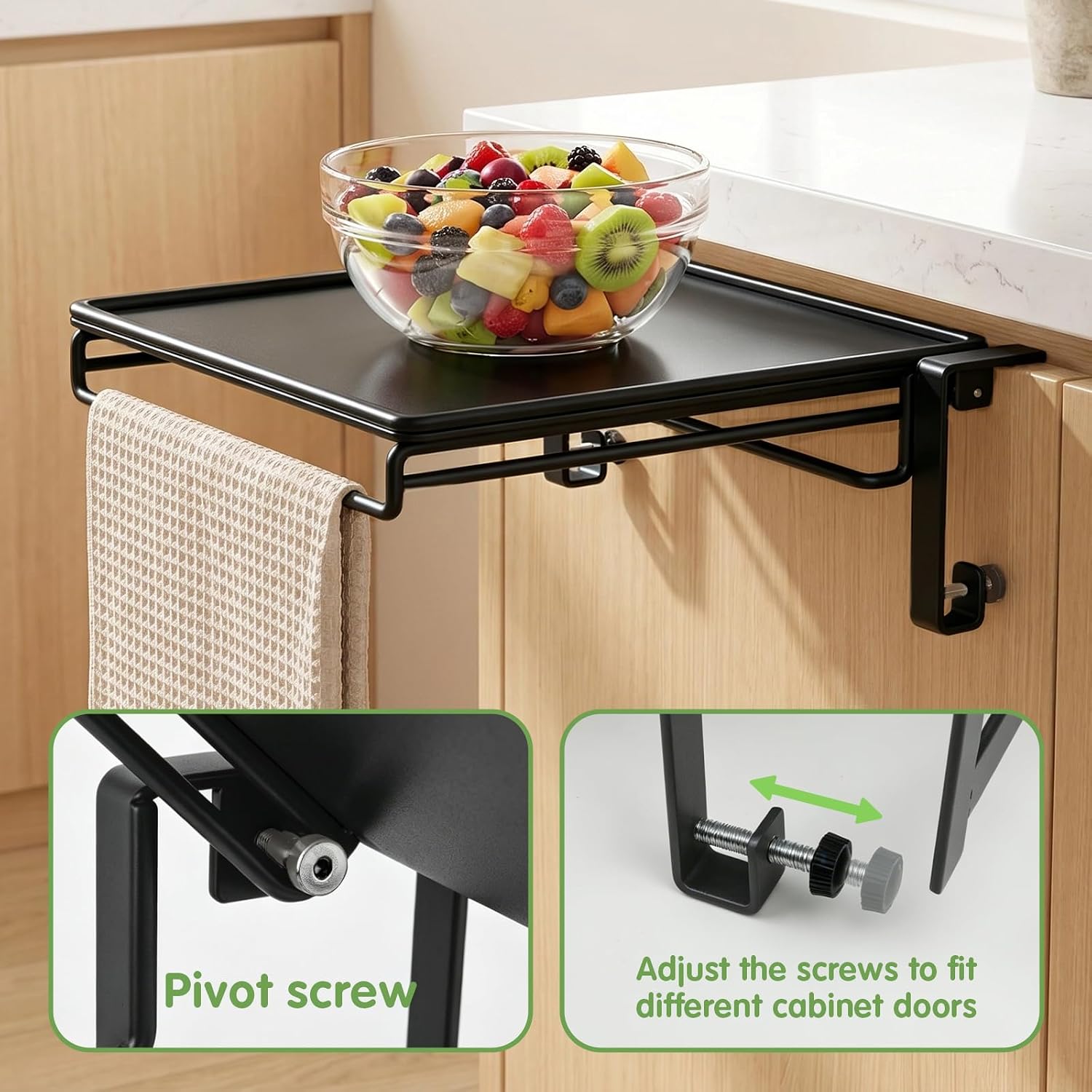 Foldable Cabinet Door Shelf Organizer&Countertop Extender, Black