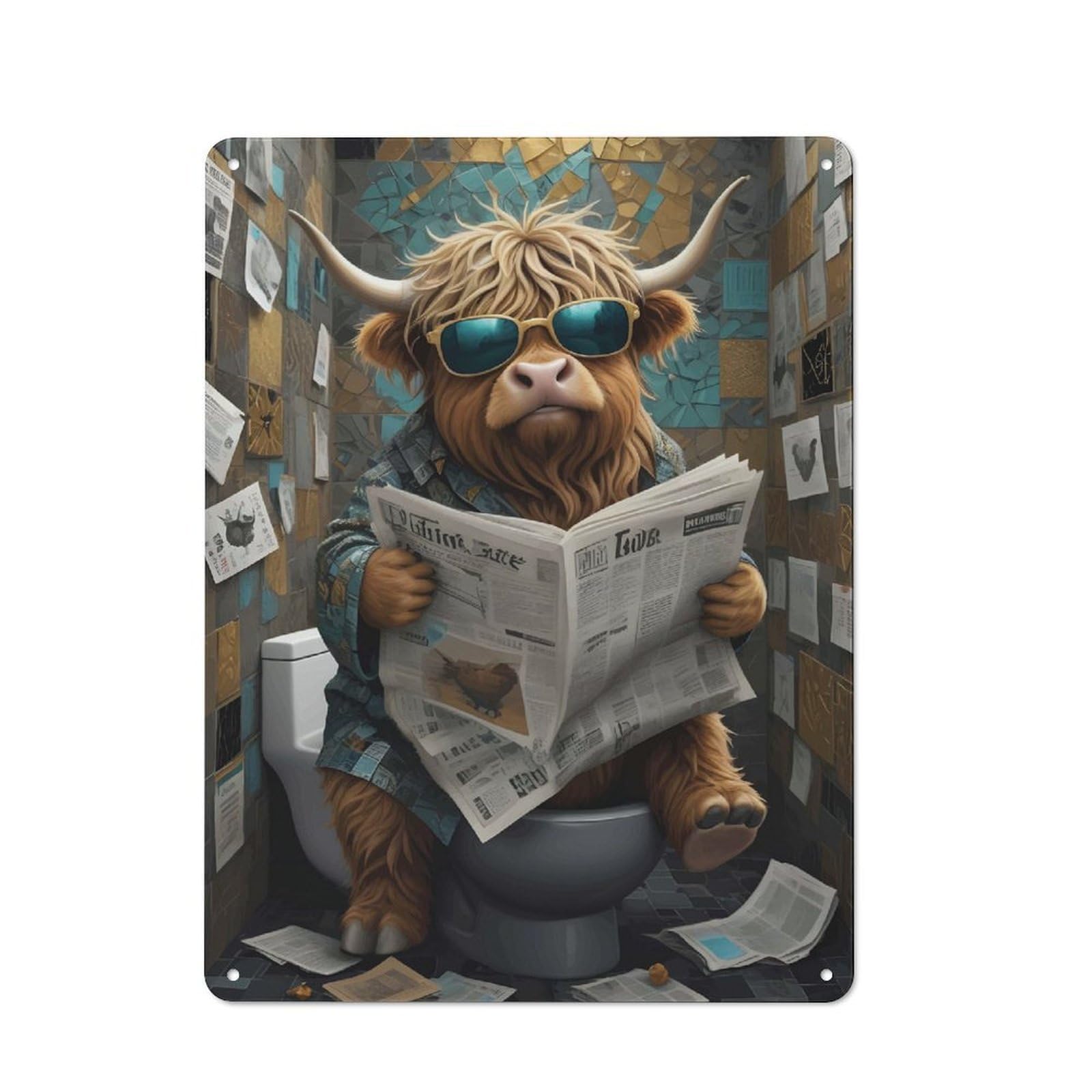Junmoney Baby Highland Cow Toilet Rustic Metal Sign 40X30cm For Lounge Or Reading Corner, For Reading Corner Decorators