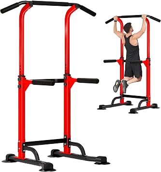 DlandHome Power Tower Pull Up Bar Dip Station,Adjustable Height Dip Stand