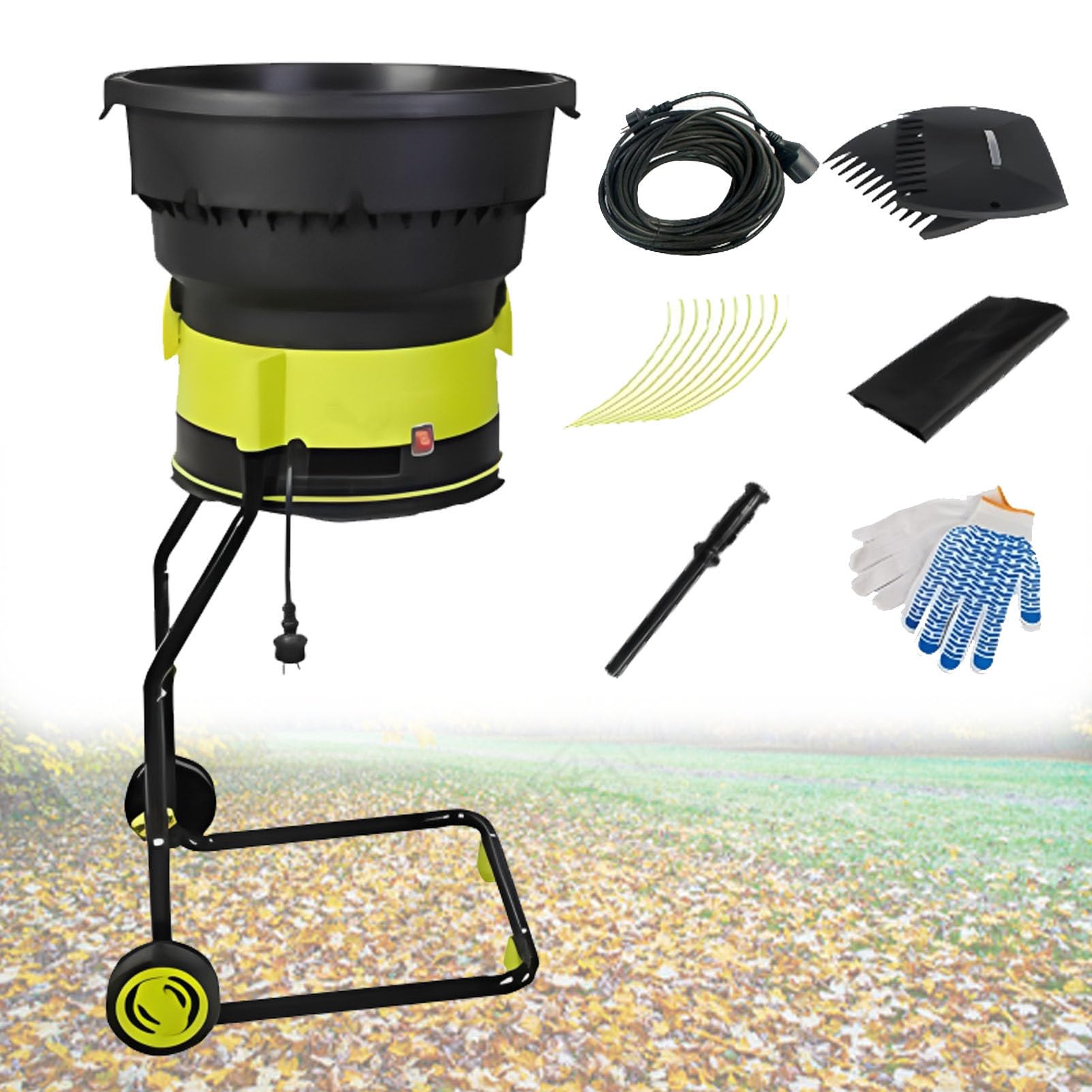 Trituradora EléCtrica De Hojas para JardíN, con Ruedas, Pala Recogedora De Hojas, Bolsa De Almacenamiento, Trituradora De Hojas para La Limpieza del JardíN Y El Compostaje Powercordx30M