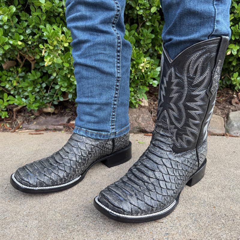 Men's Exotic Pattern Western Cowboy Slip-On Square Toe Boots in Leather-Alex Series Snake, Caiman & Ostrich Styling bota de vaquero para hombre