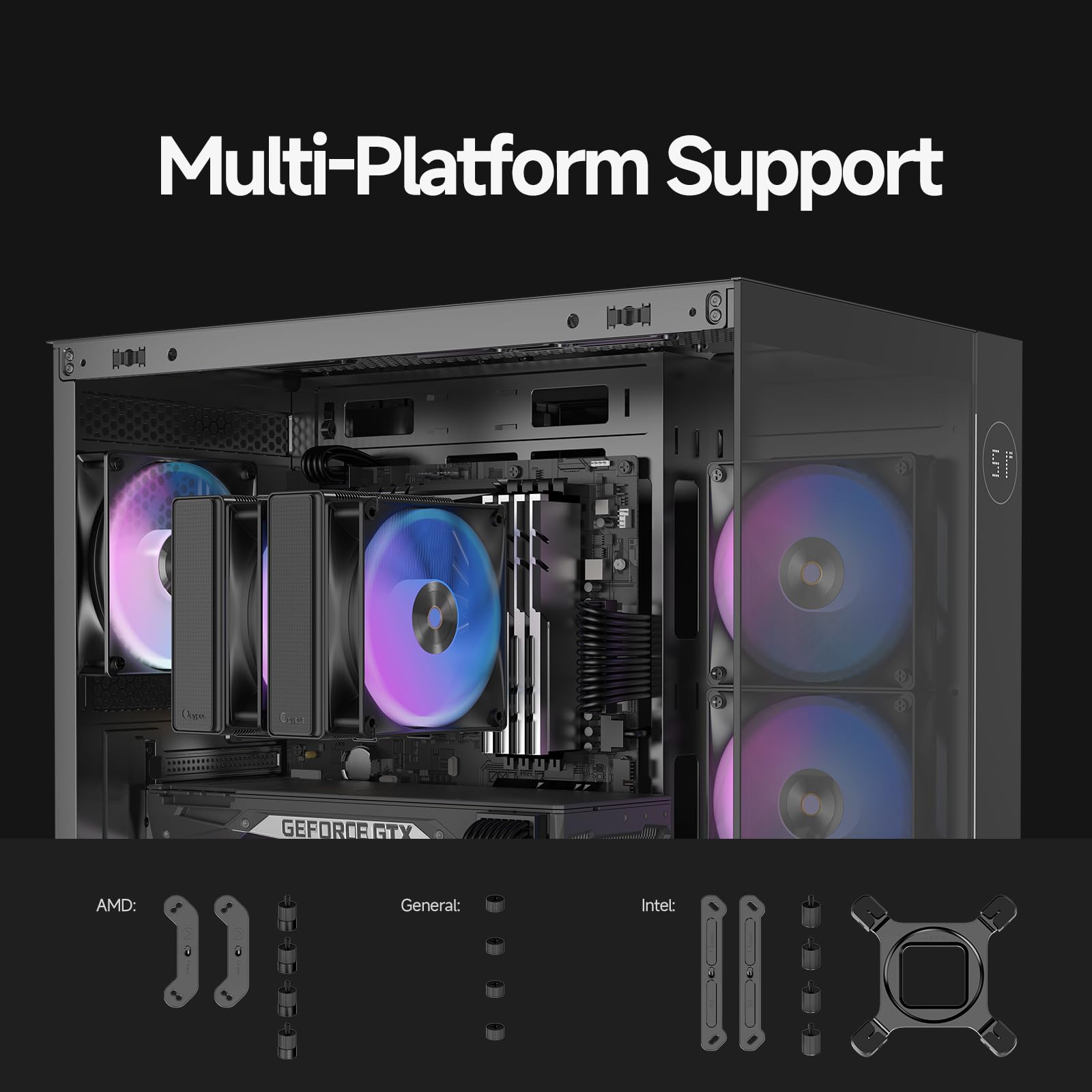 Delta A62 ARGB CPU Air Cooler with ARGB Function,120MM Hydraulic Bearing Silence PWM Fan,6 Copper Heat Pipes,Computer CPU Cooling Fan for AMD AM4/AM5,Intel LGA 115X/1200/1700/1851,BK