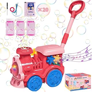 Bubble Machine - Bubble Lawn Mower for Toddlers 1 2 3 4 5 6,Red Train Push and Pull Bubble Machine, Outdoor Educational Puzzle Bubble Machine Toys for Preschool Kids Boys Girls,Backyard,Garden