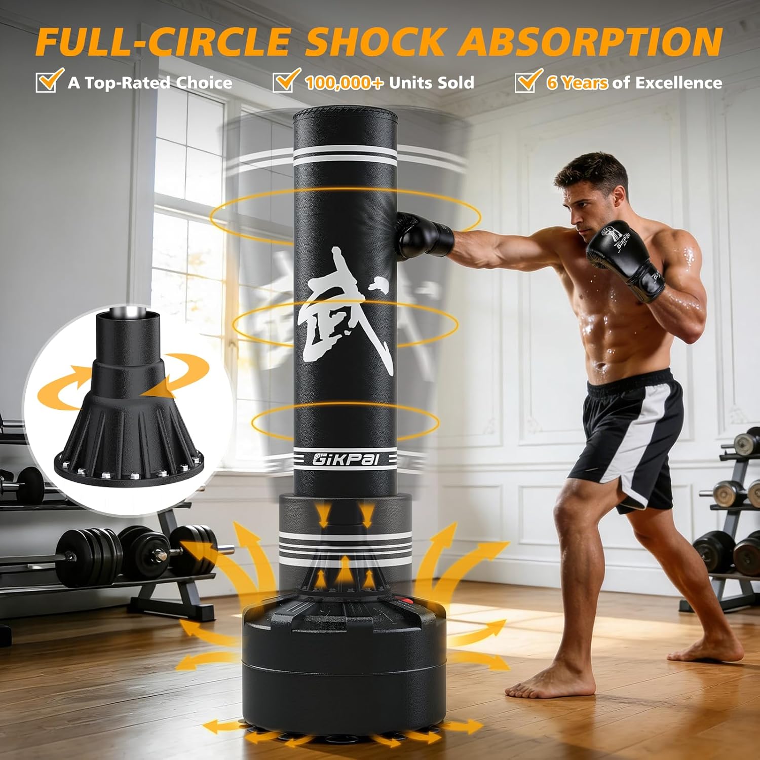 GIKPAL Freestanding Punching Bag for Adults 67'' Heavy Boxing Bag with Boxing Gloves, No Spring Low-Noise Standing Bag for Home Office Kickboxing - Image 2