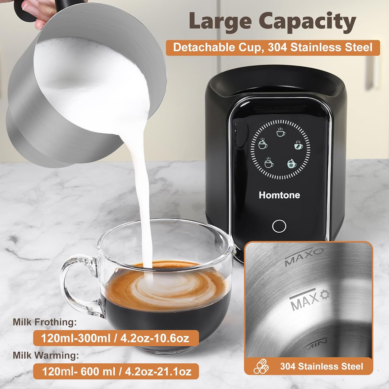 Homtone Milk Frother Capacity Markings