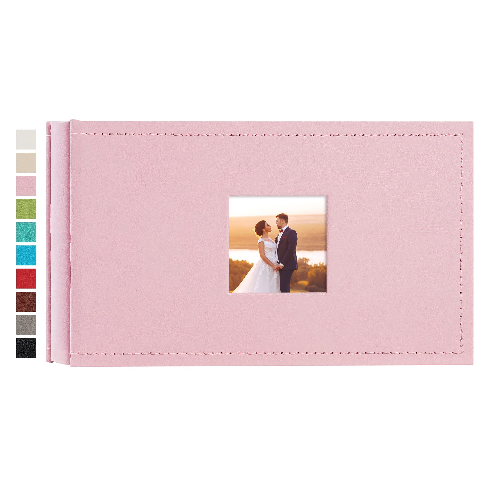 potricher Small Photo Album 4x6 100 Photos Leather cover Photo Book Albums with 100 Horizontal Pockets for Family Wedding Anniversary Baby (Pink,100 Pockets)