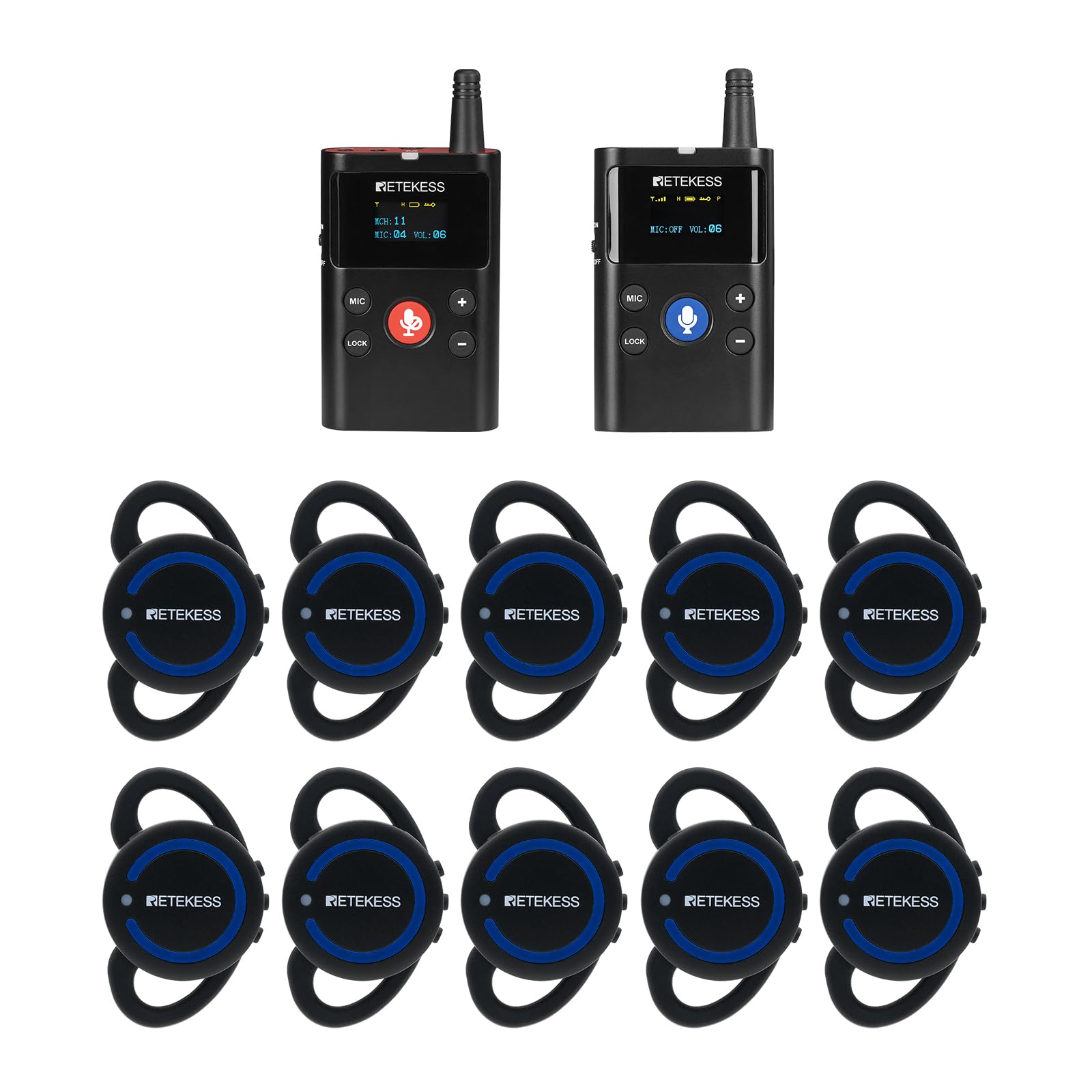 Retekess TT126R Ear Receiver, Digital Technology, Work with TT126 Tour Guide Syetem Transmitter, Tour Guide Headsets for Factory, Church (1 TX 1 RX 10 Ear Receivers)