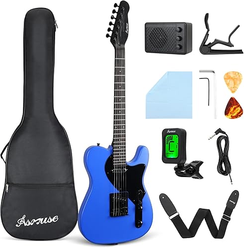Asmuse Guitarra eléctrica de 39 pulgadas, kit de inicio de guitarra eléctrica para principiantes, cuerpo de álamo, guitarra eléctrica con afinador,