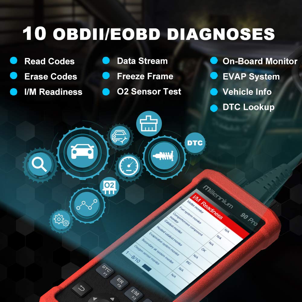 LAUNCH Millennium 90 Pro OBD2 Scanner, DIY Full OBD Function Car Code Reader, Check Motore/ABS/SRS/Transmission Diagnostic Scan Tool, Oil/EPB/BMS/DPF/SAS Reset/ABS Bleeding Car Scanner, aggiornamento