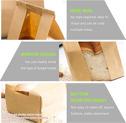 Miniatura 3 de 50 bolsas de pan de papel kraft de 14 x 8.3 x 3.5 pulgadas, bolsas grandes de papel para pan, bolsas de galletas, bolsas de café, bolsas de