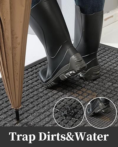 Miniatura 8 de MontVoo - Tapete para puerta delantera, para interiores y exteriores, tapete de bienvenida para puerta exterior, duradero, absorbente,