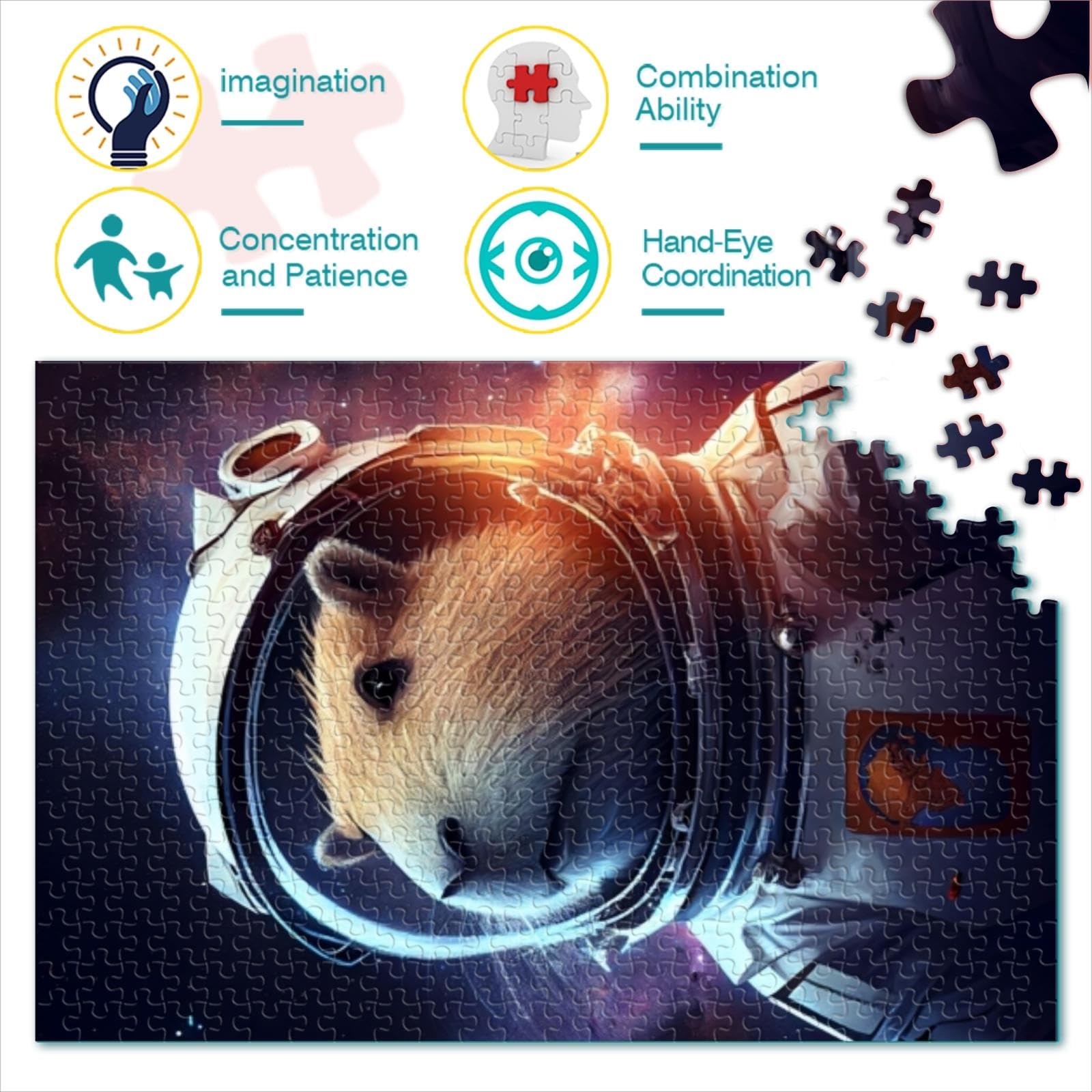 Puzzle 1000 Pezzi Capibara Astronauta - 75x50 Cm - Gioco Educativo Per Adulti E Bambini