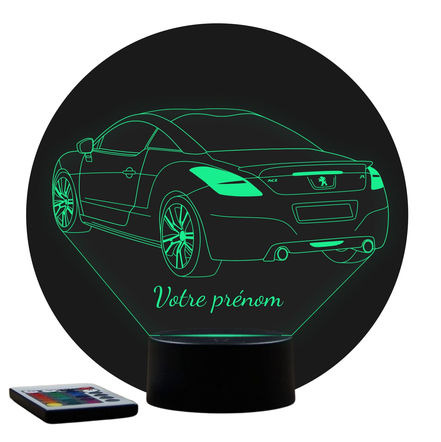Lampe 3D Peugeot RCZ-R Personnalisable – Veilleuse LED 16 Couleurs avec Télécommande – Gravure Laser Haute Précision – Décoration Garage & Passion Auto – Fabriqué en France