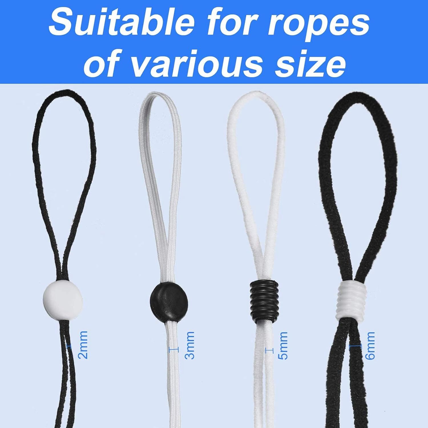1000 Pieces Silicone Cord Lock Elastic Cord Toggles Round Flat Elastic Buckles Drawstring Cord Adjuster Non-Slip Cord Buckles for Ribbon Lanyard Strap Accessories (Black and White)