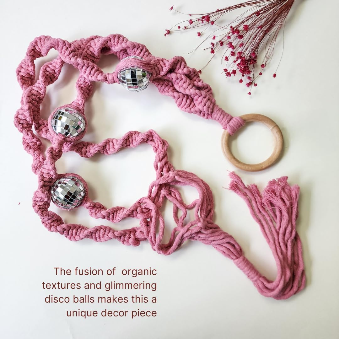 Macrame Plant Hanger Disco ball decor Hanging planters for indoor plants Cool gifts for plant lovers Boho plant pots plant stand indoor Hanging planters for outdoor plants Boho Decor (Champagne Pink)
