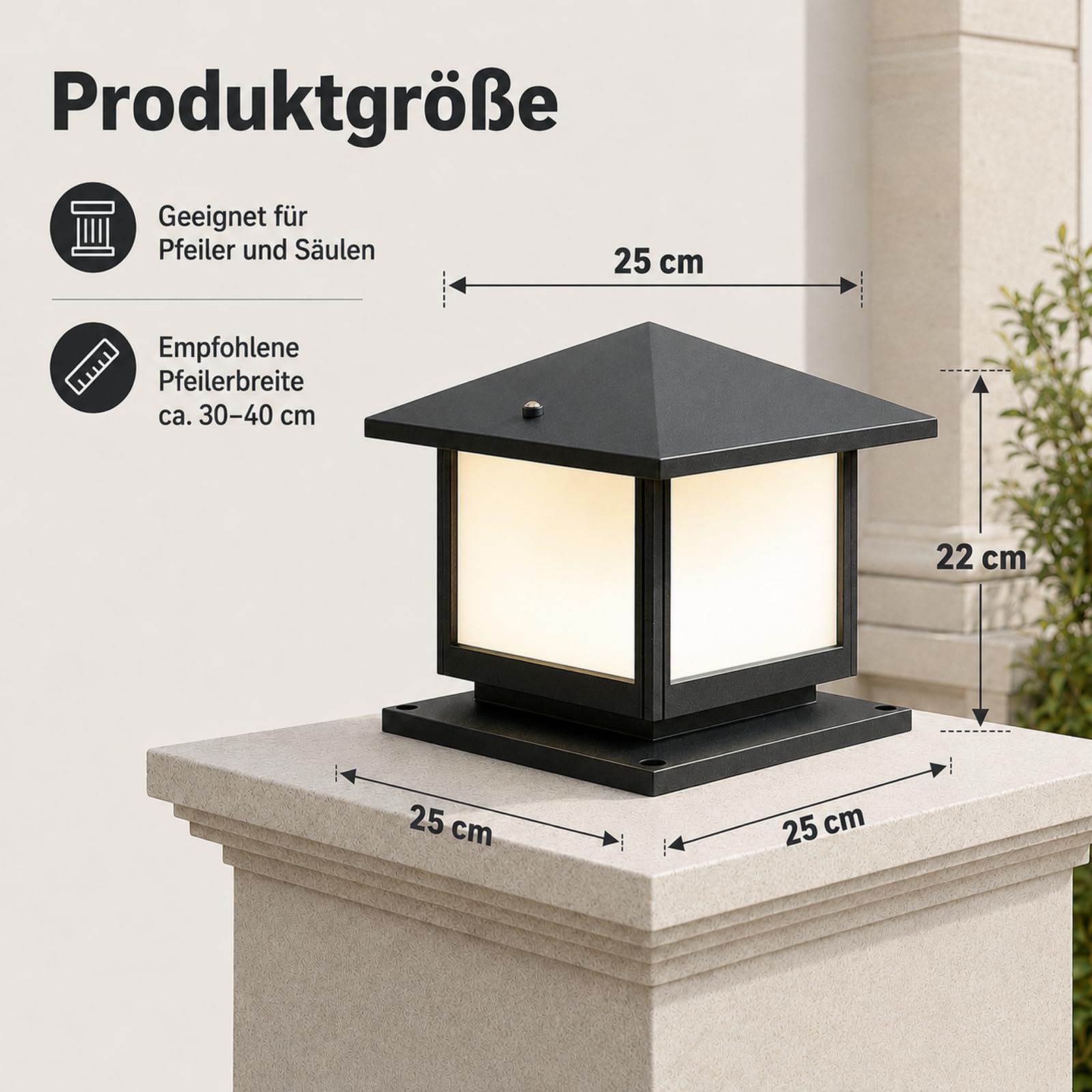 Sockelleuchte Außen 12W, 3 Lichtfarben, IP45, Grau | LED Gartenlampe mit Strom, Aluminium und Acryl, 25 × 25 cm Grundfläche, E27 Wegeleuchten außen für Terrasse und Einfahrt