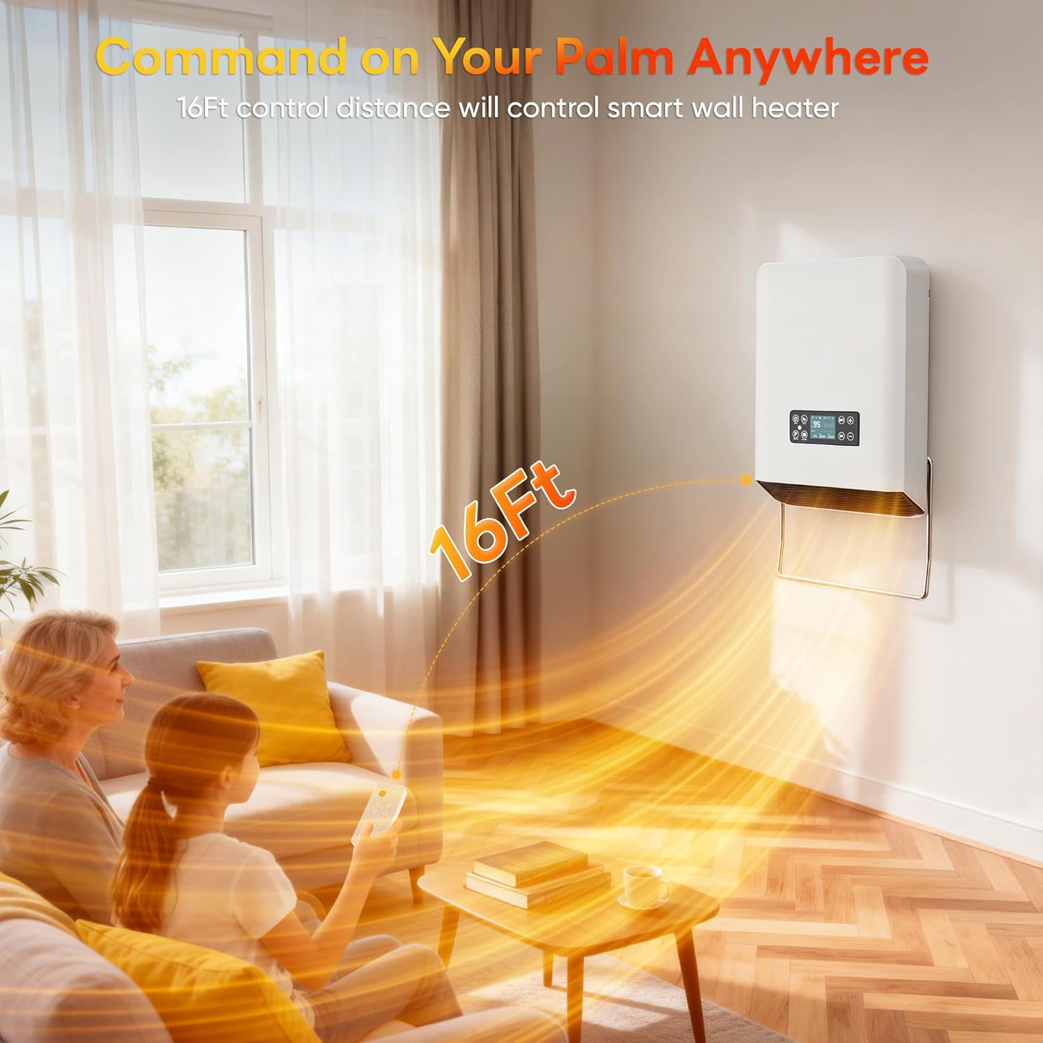 Wall Heater with Towel Warmer - 1500W Safe Space Heater, IP24 Splash Proof, Remote Control & 24H Timer for Bedroom, Office, Basement (Heats 200 sq ft)