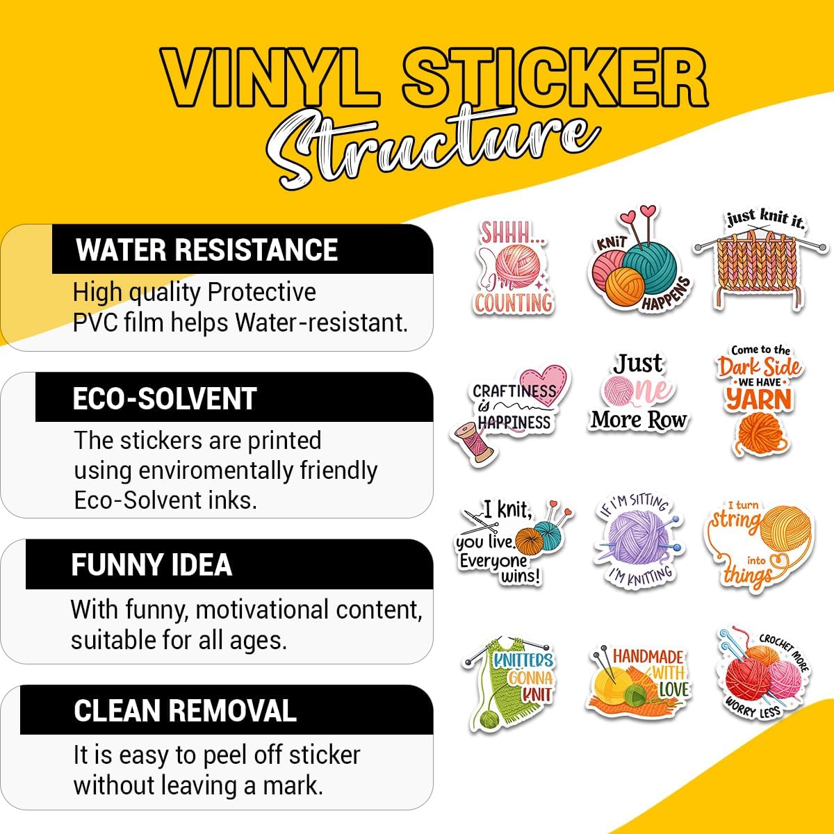 (12pcs-3in) Knitting Sticker Yarn Lover Funny Handmade Quote Vinyl Stickers image 5