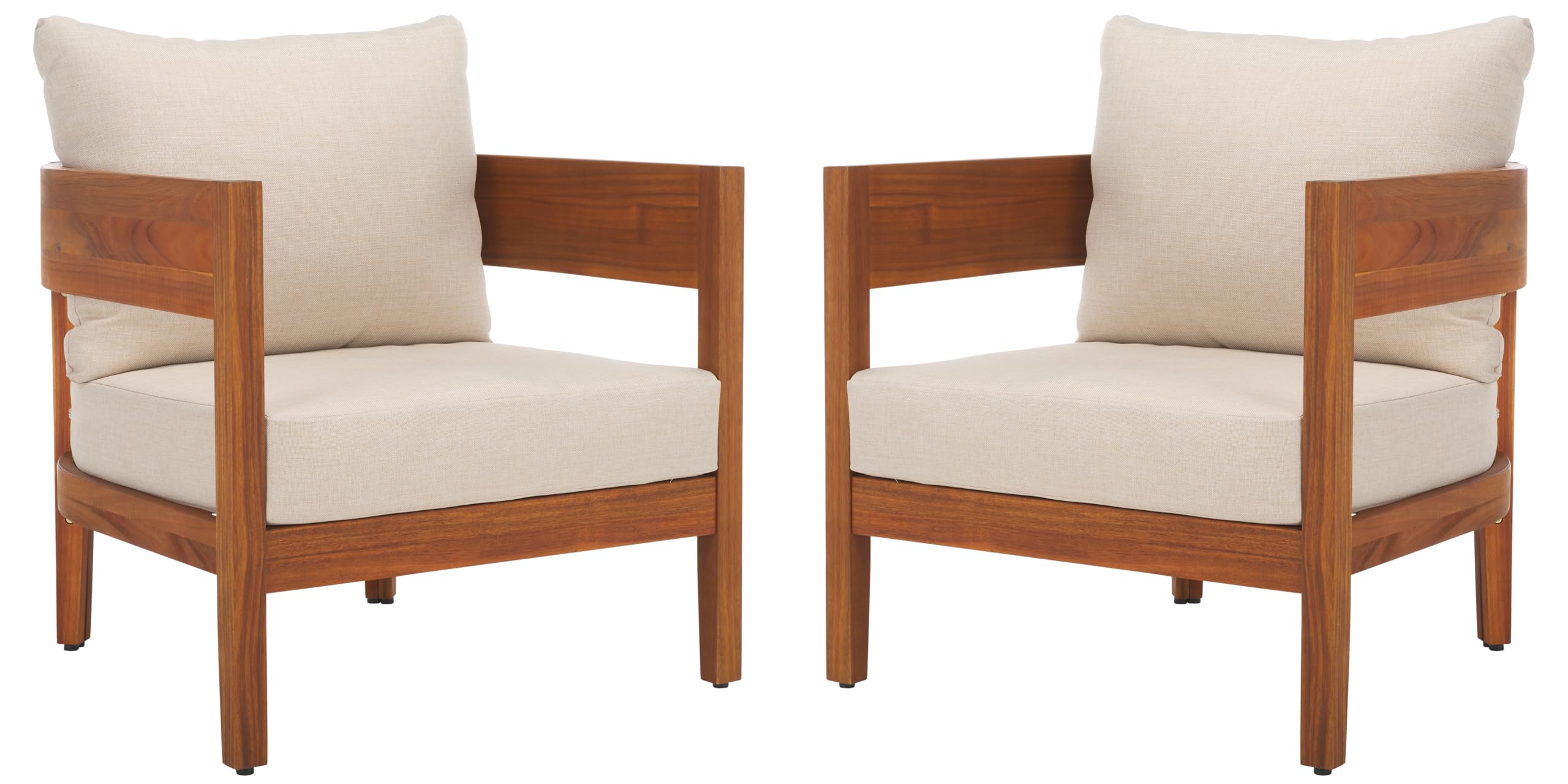 SAFAVIEH Outdoor Collection Theo Natural Teak Solid Wood/Taupe Cushion Arm  Chair Set of