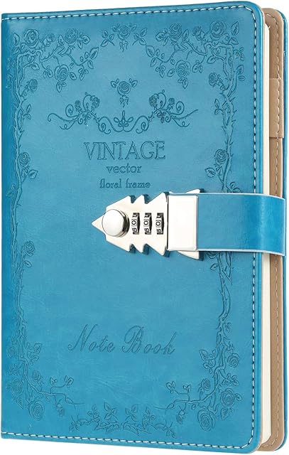 Vintage Leather Journal Lock Diary Personal Organizer Writing Notebook Size A5 (8.5 × 5.9 Inch) Blue