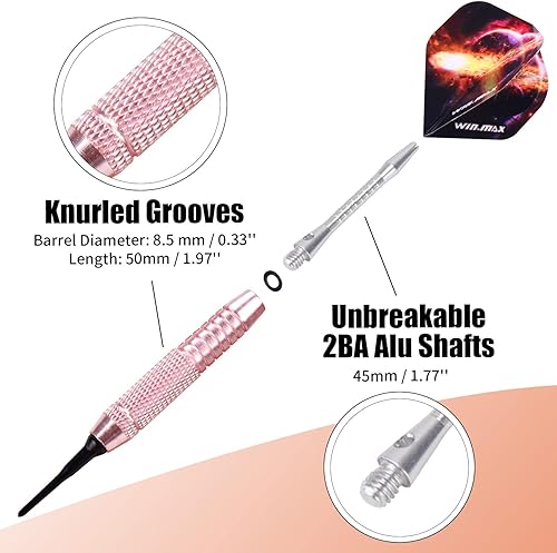 Miniatura 56 de WIN.MAX Juego de dardos de punta de plástico – Juego de dardos de punta suave – 12 piezas de 0.63 oz con 100 puntas de dardos adicionales, 12